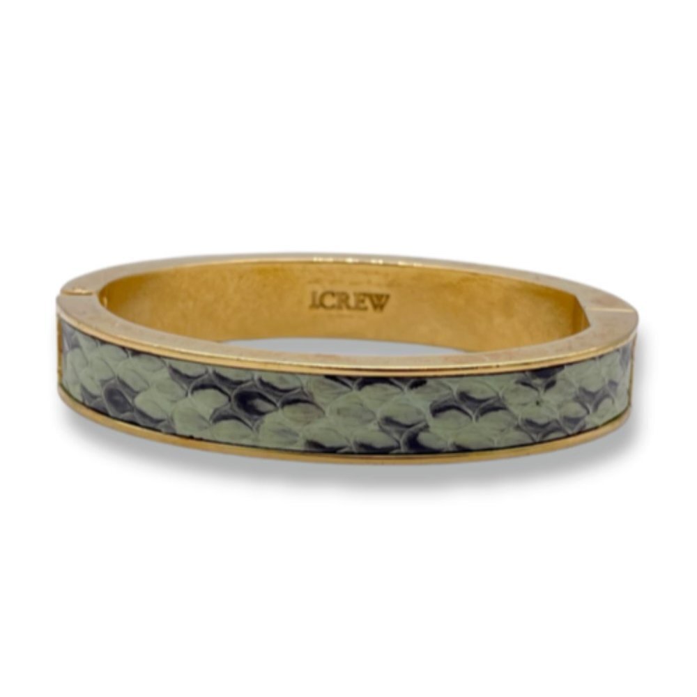 J. Crew Women's Bangle Hinge Bracelet Green Enamel Inlay Gold Tone Metal